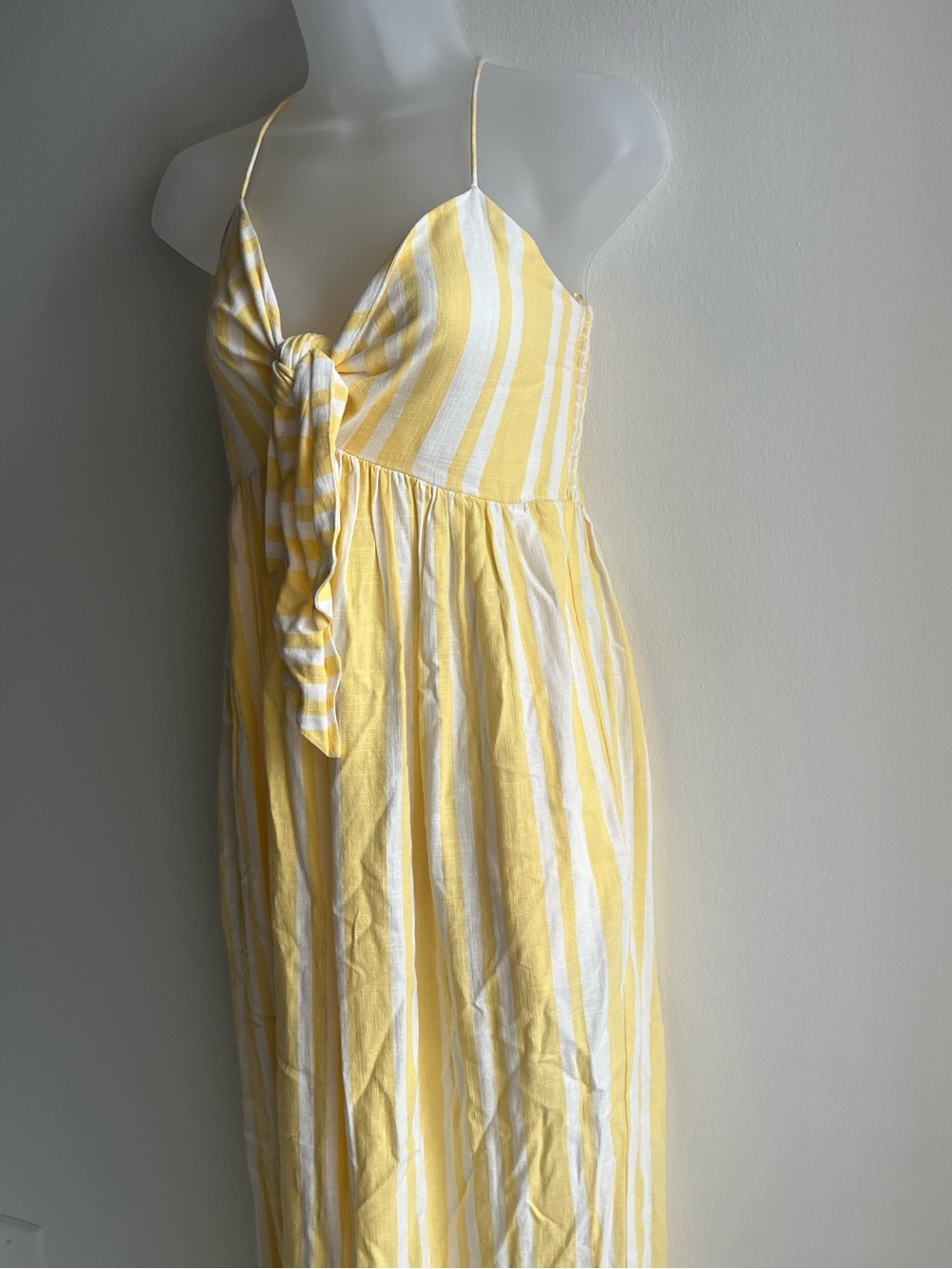 Willow Yellow and White Striped Tie-Front Wide Leg One Piece Jumpsuit Pockets XS - Picture 2 of 6